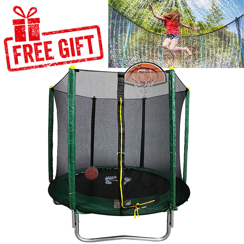 Velocity 6ft Trampoline with Safety Enclosure - Free Basketball & Water Mister - Green