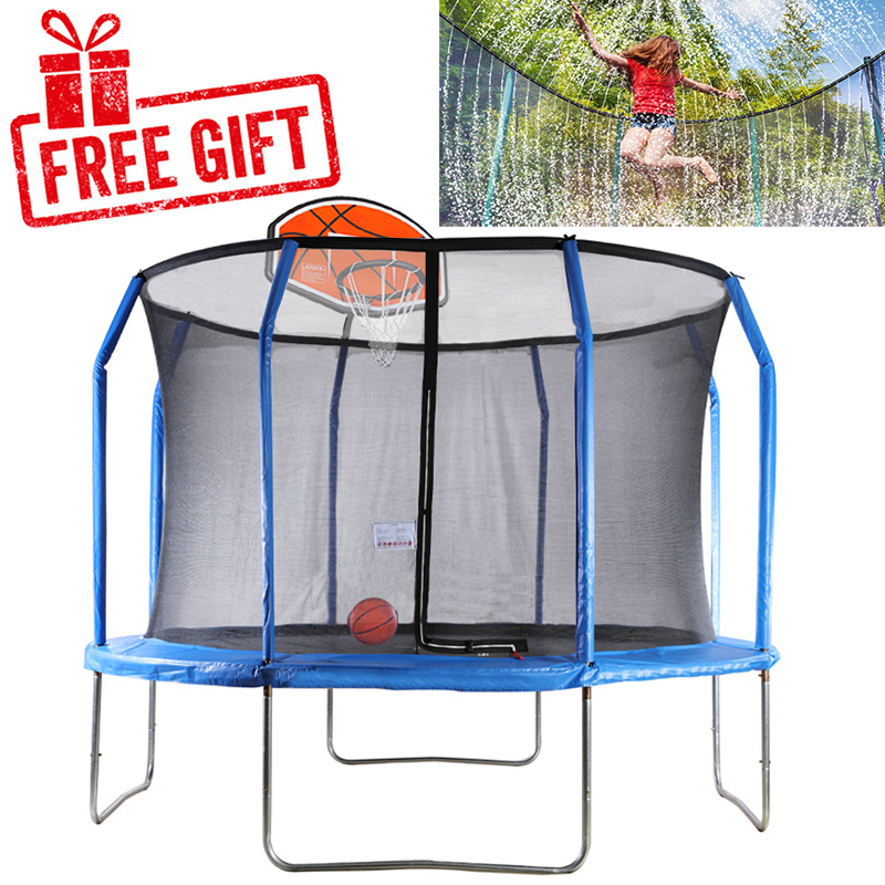Big Air Extreme 12ft Trampoline with Safety Enclosure - Free Basketball & Water Mister - Blue