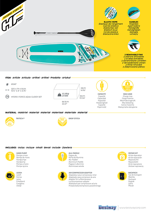 Bestway 10ft 6" Hydro-Force Aqua Glider Inflatable Paddle Board SUP Set