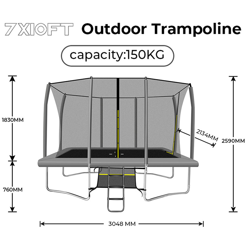 Big Air Extreme 7x10ft Rectangular Trampoline with Safety Enclosure Grey - Free Ladder & Shoe Tidy - Image 4