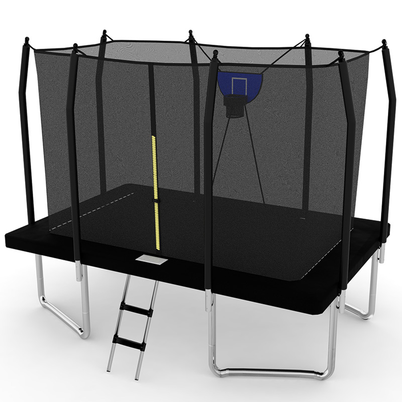 8x12ft Rectangular Trampoline with Safety Enclosure Black FREE Ladder & Basketball Game