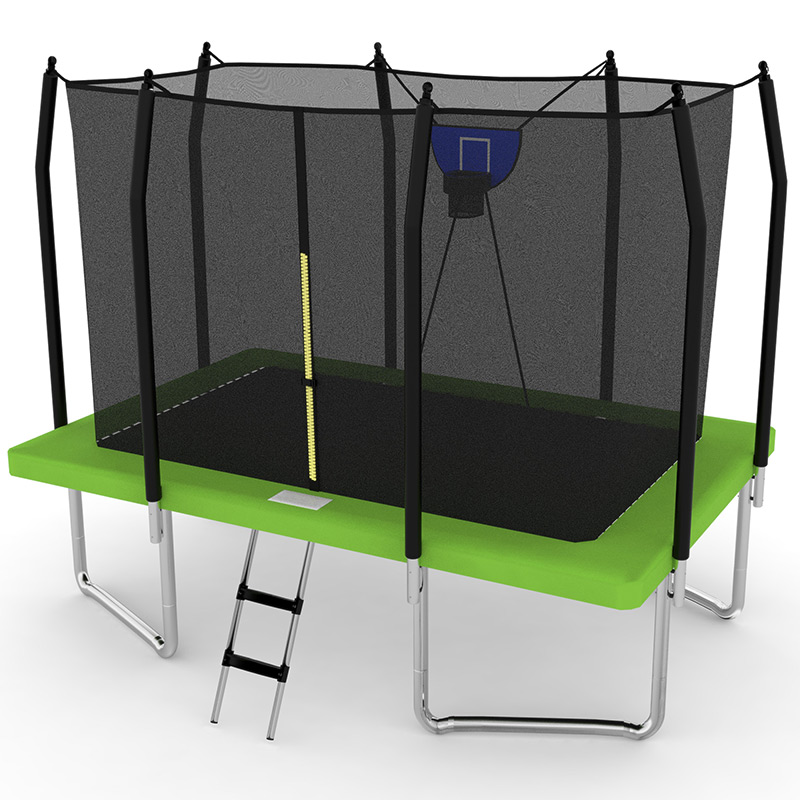 7x11ft Rectangular Trampoline with Safety Enclosure Green FREE Ladder & Basketball Game