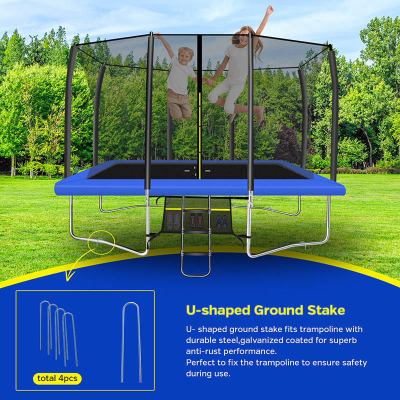 8x12ft Rectangular Trampoline with Safety Enclosure Grey – Free Ladder & Shoe Tidy