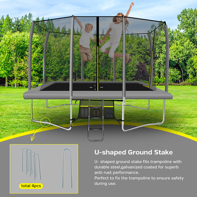 7x10ft Rectangular Trampoline with Safety Enclosure Grey - Free Ladder & Shoe Tidy