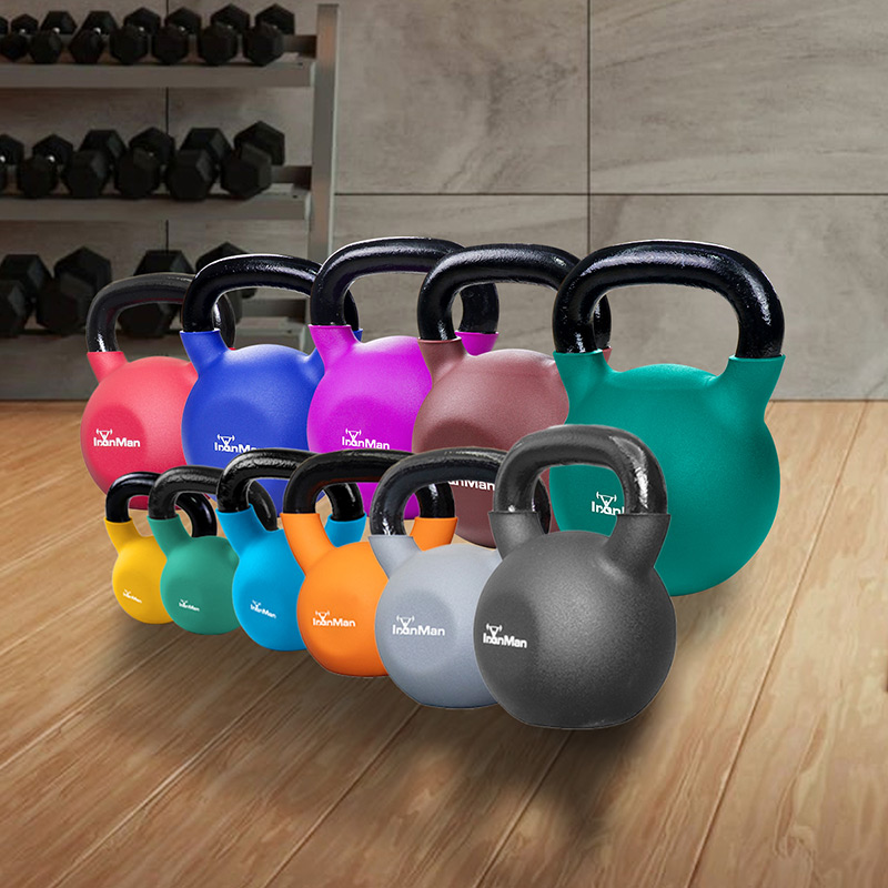 IronMan 10 Coated Kettlebells & Two-Tier Kettlebell Storage Rack Set|4kg – 32kg Neoprene Coated Kettlebells