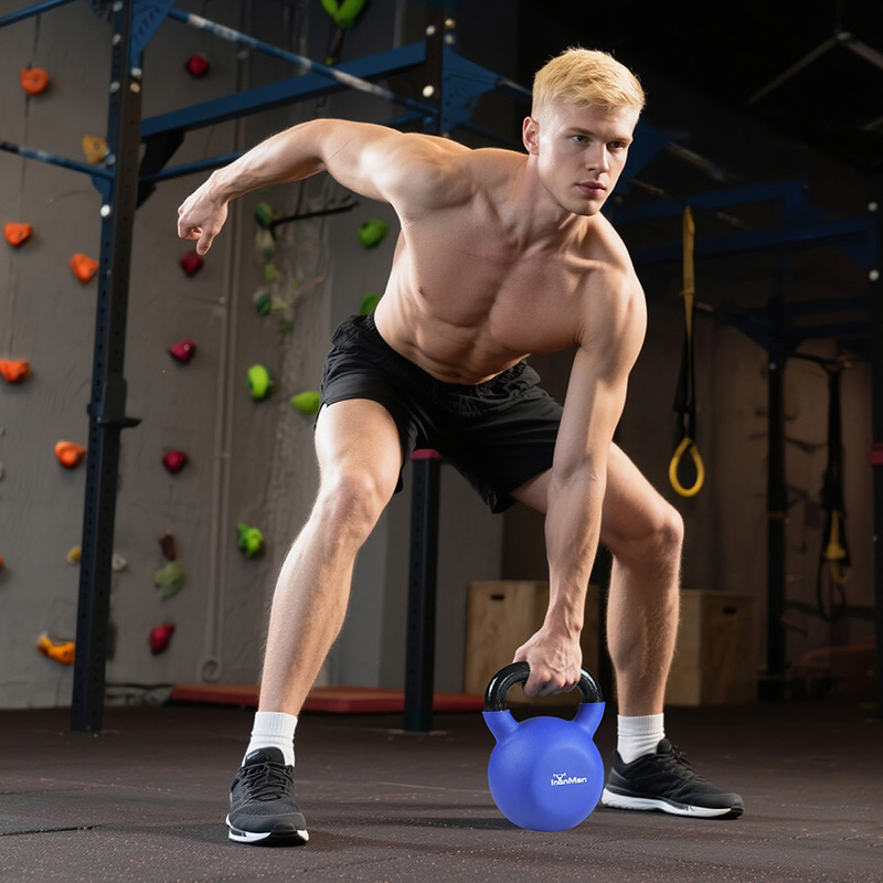 IronMan 8 Coated Kettlebells & Two-Tier Kettlebell Storage Rack Set|12kg–40kg Neoprene Coated Kettlebells