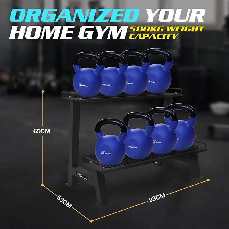 IronMan 8 Coated Kettlebells & Two-Tier Kettlebell Storage Rack Set|12kg–40kg Neoprene Coated Kettlebells