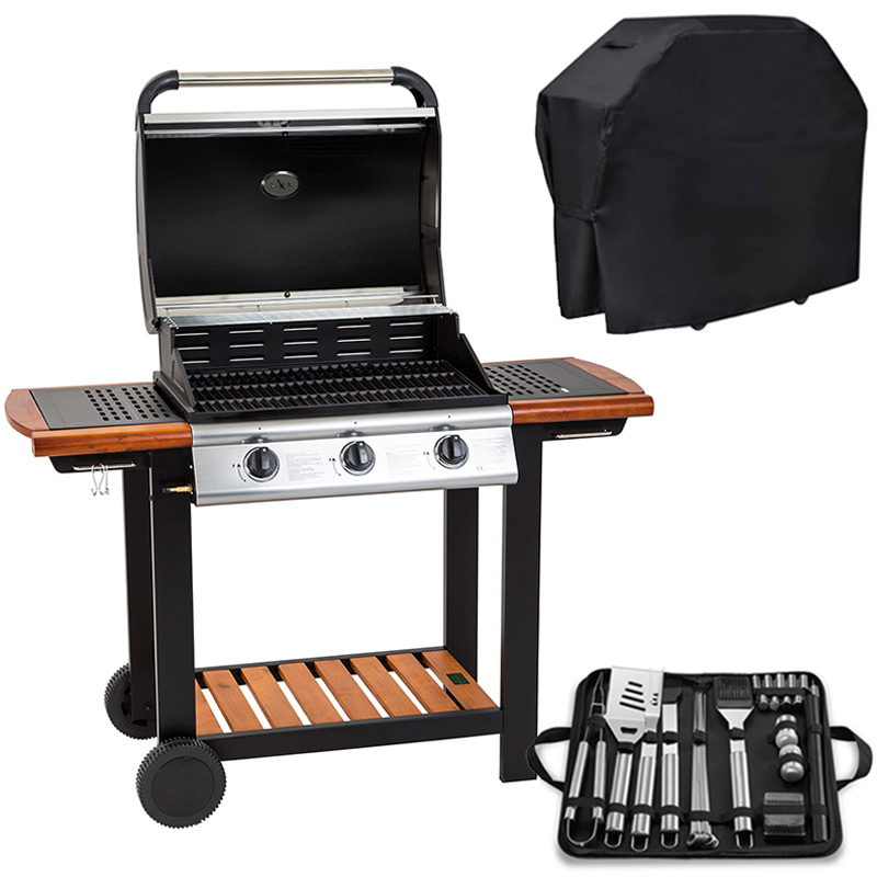 Embermann Modena 3 Burner Gas Barbecue with Free Heavy-Duty Cover & Deluxe BBQ Tool Set