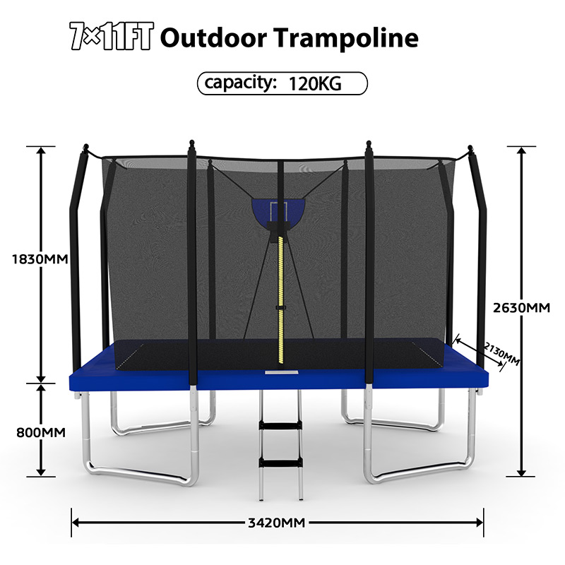 Big Air Bounce 7x 9ft Rectangular Trampoline with Safety Enclosure Blue FREE Ladder & Basketball Game - Image 6