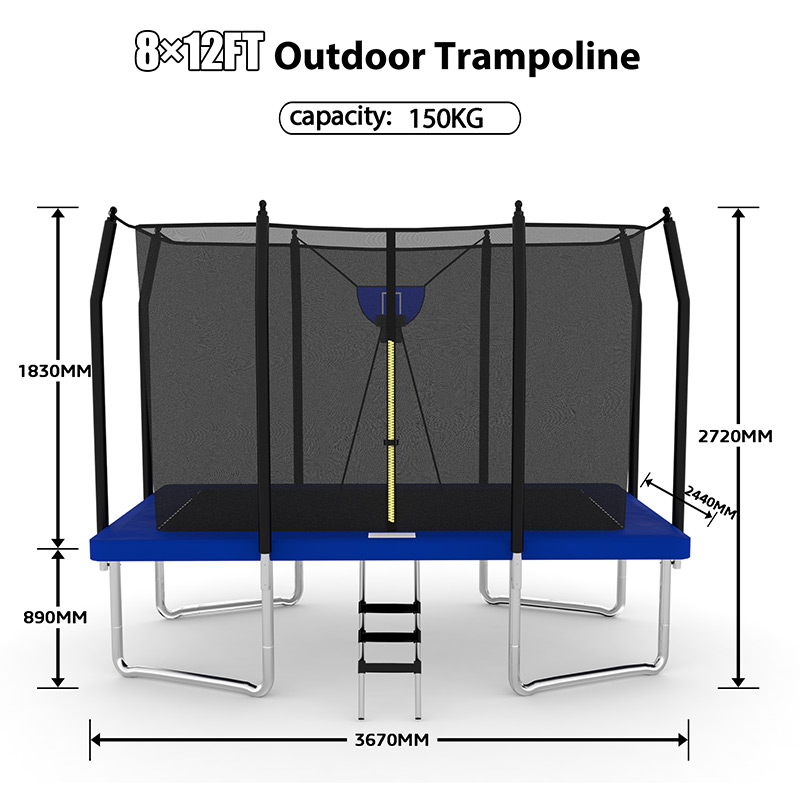 Big Air Bounce 8x12ft Rectangular Trampoline with Safety Enclosure Blue FREE Ladder & Basketball Game - Image 7
