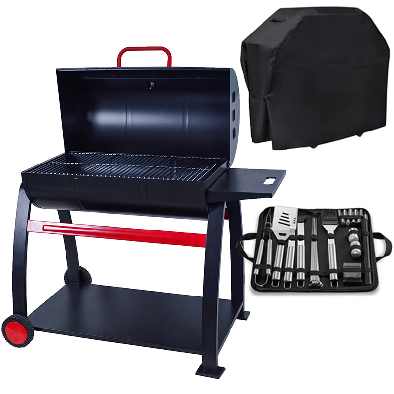 Emberman Large Barrel Charcoal Barbecue with Free Heavy-Duty Cover & Deluxe BBQ Tool Set