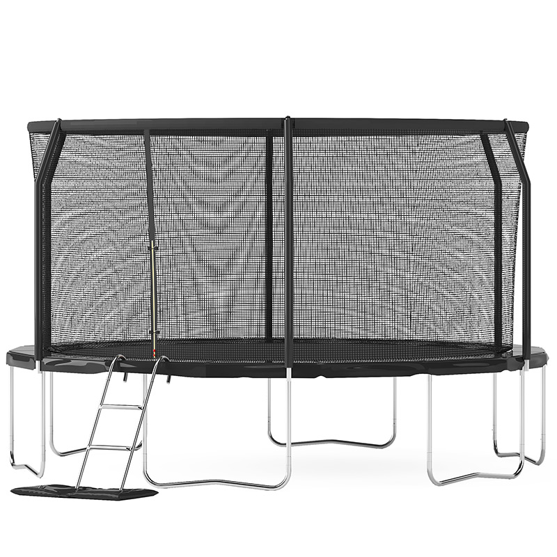 12ft Trampoline with Safety Enclosure Free Ladder Floor Mat & Socks – Black / Black