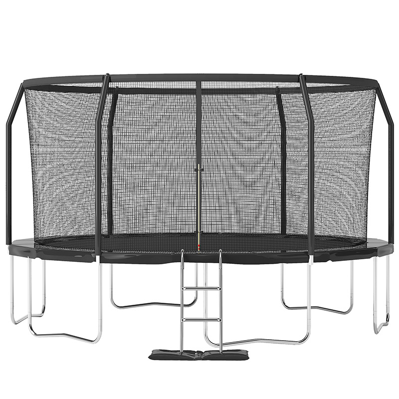 12ft Trampoline with Safety Enclosure Free Ladder Floor Mat & Socks – Black / Black