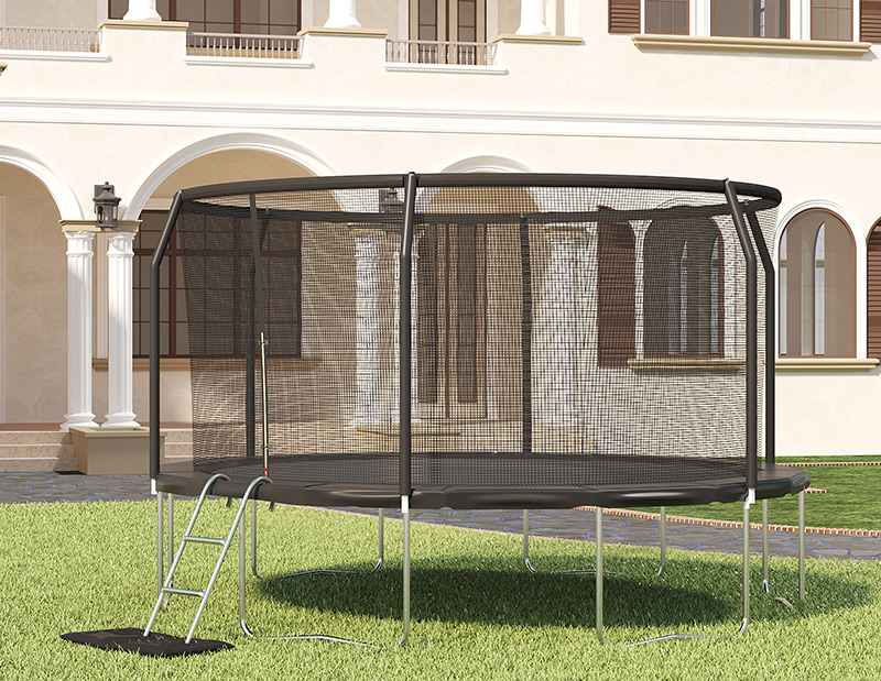 12ft Trampoline with Safety Enclosure Free Ladder Floor Mat & Socks – Black / Black