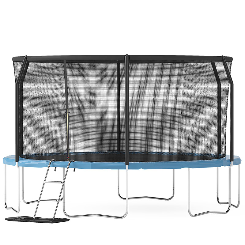 14ft Trampoline with Safety Enclosure Free Ladder Floor Mat & Socks – Black / Blue