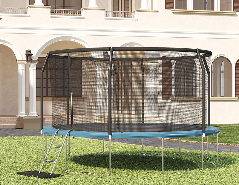 14ft Trampoline with Safety Enclosure Free Ladder Floor Mat & Socks – Black / Blue