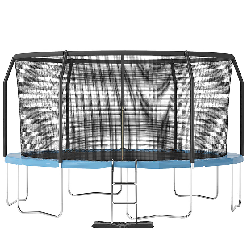 14ft Trampoline with Safety Enclosure Free Ladder Floor Mat & Socks – Black / Blue