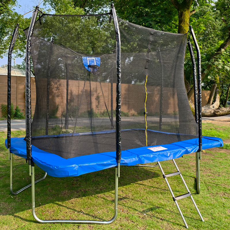 Big Air Bounce 7x 9ft Rectangular Trampoline with Safety Enclosure Blue FREE Ladder & Basketball Game - Image 4