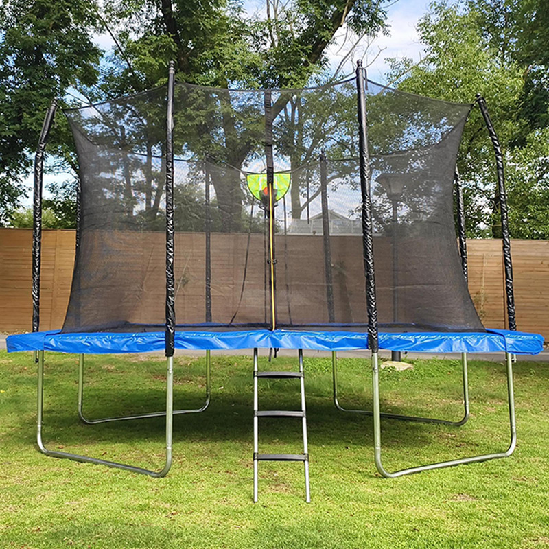 Big Air Bounce 5x7ft Rectangular Trampoline with Safety Enclosure Blue FREE Ladder & Basketball Game - Image 5