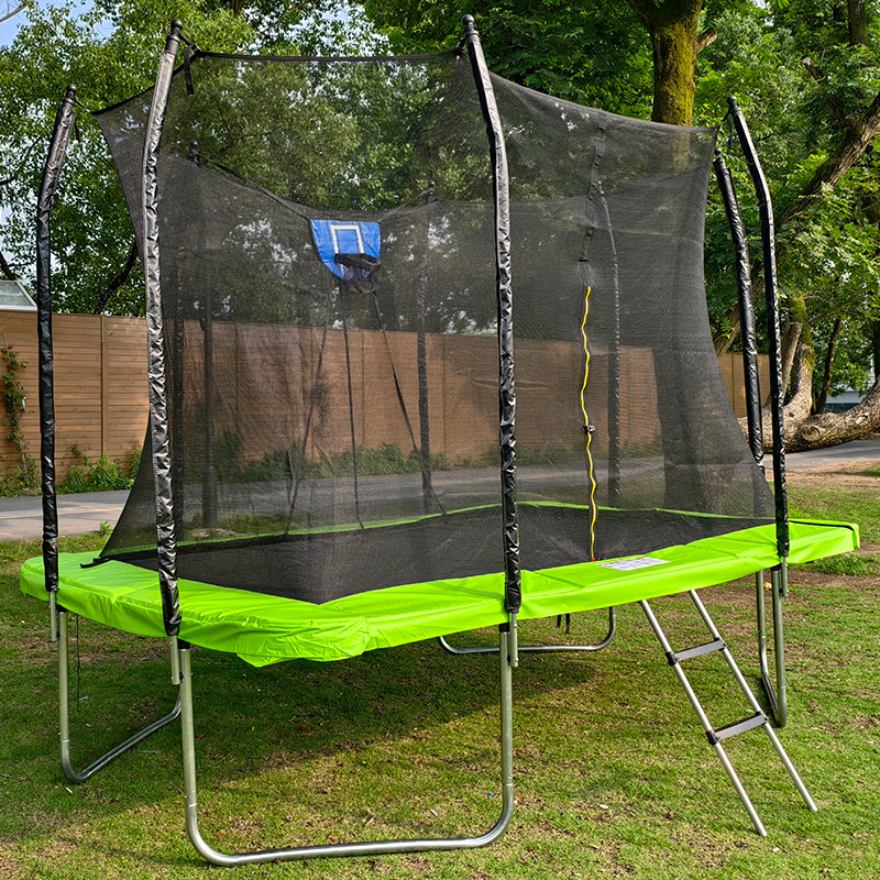 Big Air Bounce 7x 9ft Rectangular Trampoline with Safety Enclosure Green FREE Ladder & Basketball Game - Image 4