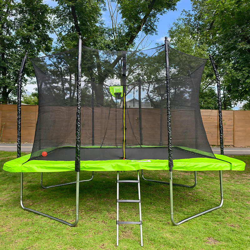 Big Air Bounce 7x 9ft Rectangular Trampoline with Safety Enclosure Green FREE Ladder & Basketball Game - Image 5