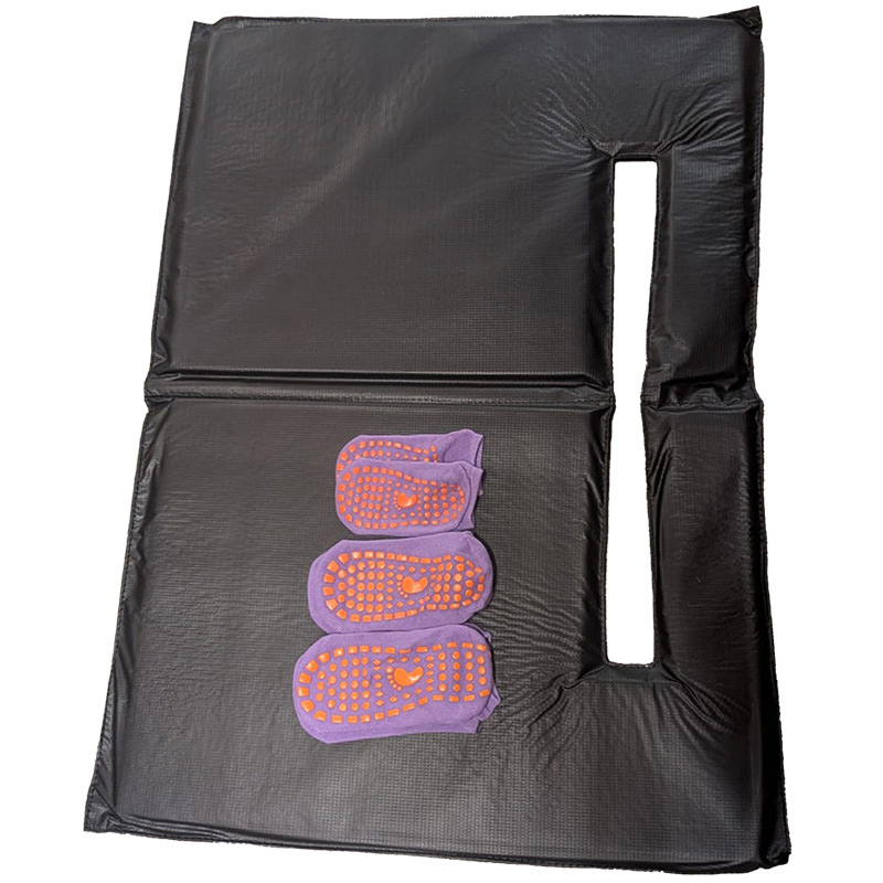 14ft Trampoline with Safety Enclosure Free Ladder Floor Mat & Socks – Black / Blue