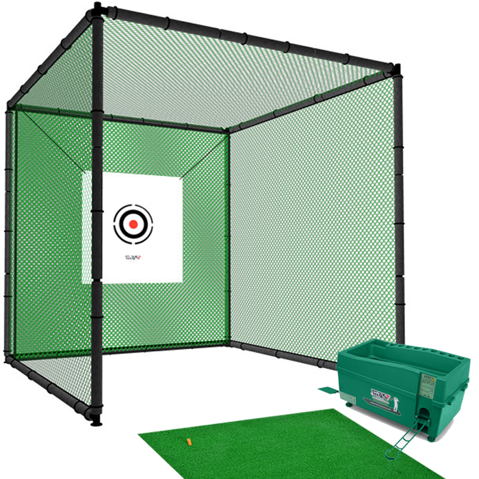 Hillman PGM 3m Heavy Duty Golf Practice Cage Practice Mat with Tee And Ball Dispenser Package