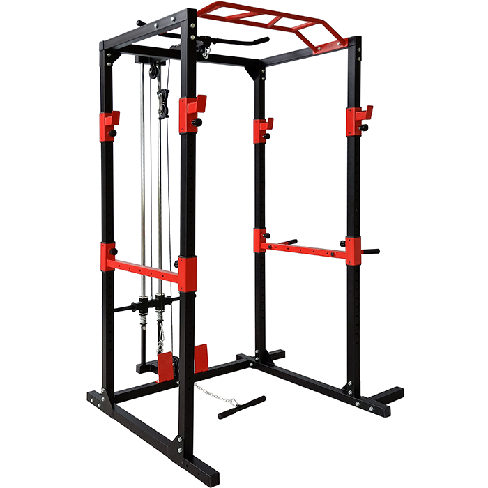BodyTrain Heavy Duty Professional Adjustable Power Rack Weight Lifting Cage with Cable System & Deluxe Pull Up Bar