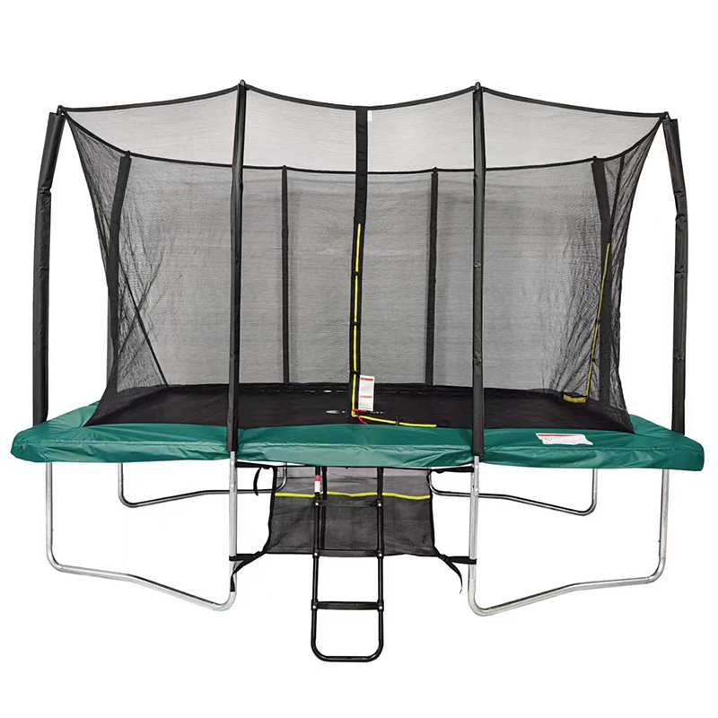 8x12ft Rectangular Trampoline with Safety Enclosure Green – Free Ladder & Shoe Tidy