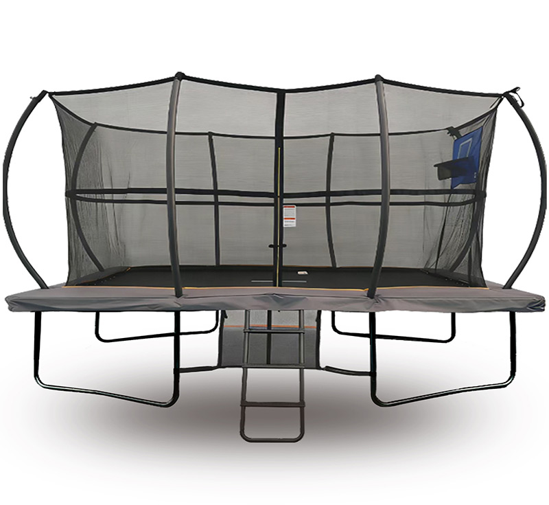 Big Air Super Bounce 8x12ft Rectangular Powder Coated Trampoline with Safety Enclosure Grey - Free Ladder Shoe Tidy Anchor Kit Basketball