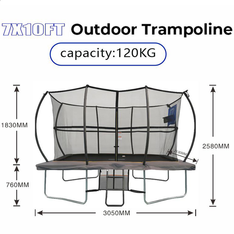 Big Air Super Bounce 7x10ft Rectangular Trampoline with Safety Enclosure Grey - Free Ladder Shoe Tidy Anchor Kit Basketball Game - Image 7