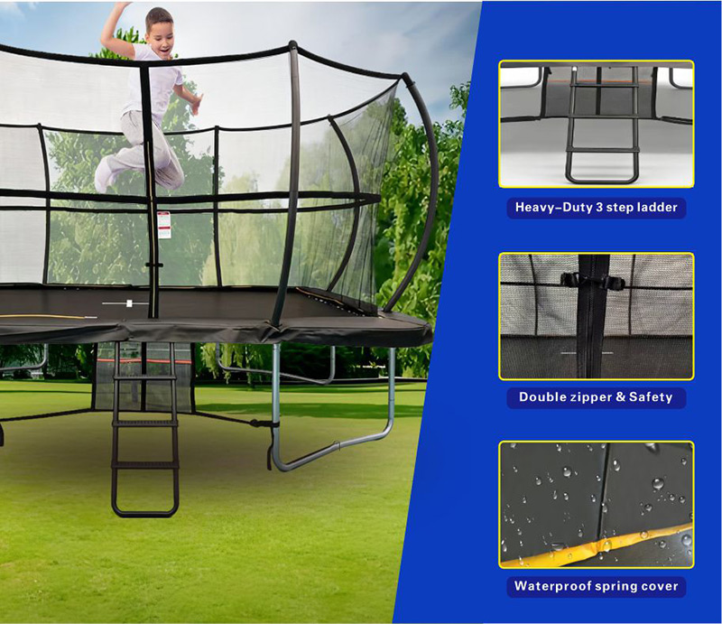 8x12ft Rectangular Trampoline with Safety Enclosure Black - Free Ladder Shoe Tidy Anchor Kit Basketball