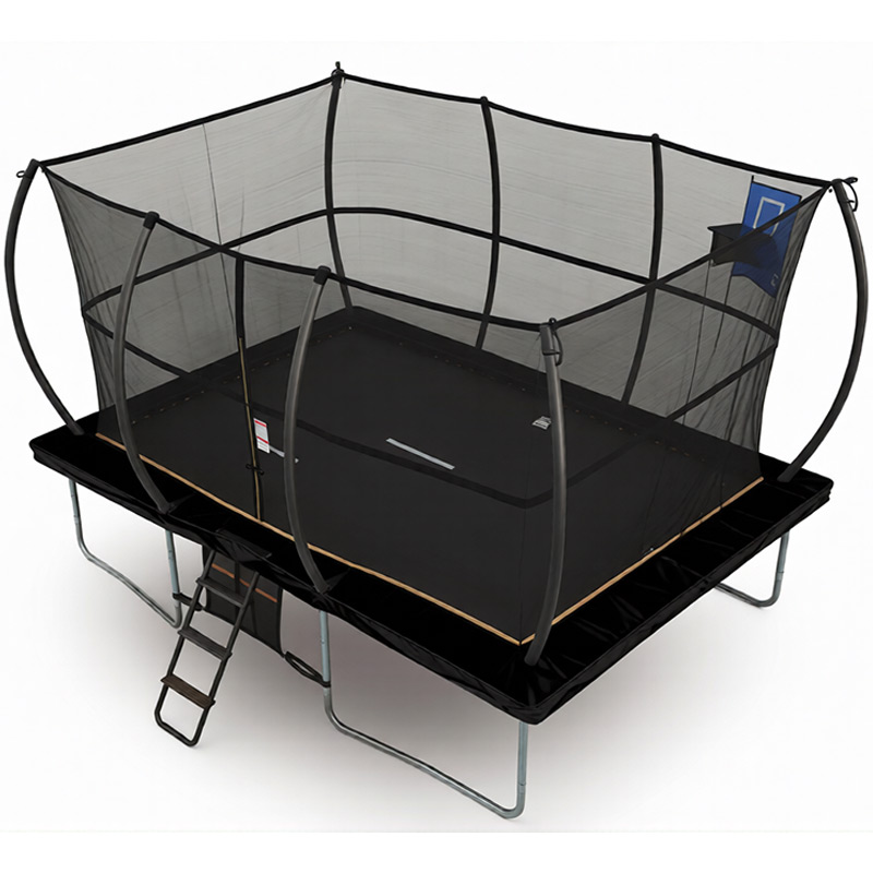 8x12ft Rectangular Trampoline with Safety Enclosure Black - Free Ladder Shoe Tidy Anchor Kit Basketball