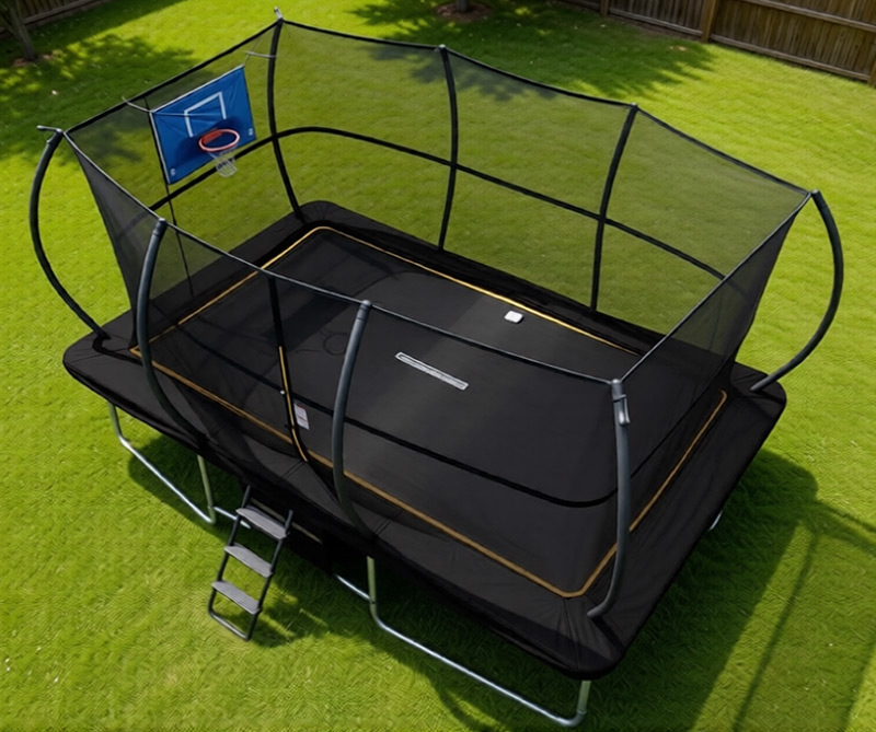Big Air Super Bounce 8x12ft Rectangular Trampoline with Safety Enclosure Black - Free Ladder Shoe Tidy Anchor Kit Basketball - Image 15