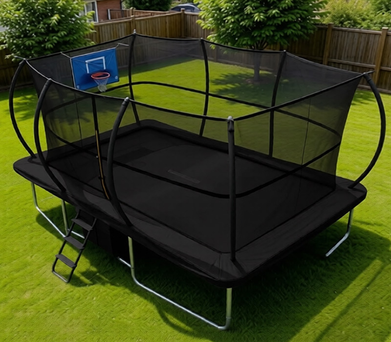 Big Air Super Bounce 8x12ft Rectangular Trampoline with Safety Enclosure Black - Free Ladder Shoe Tidy Anchor Kit Basketball